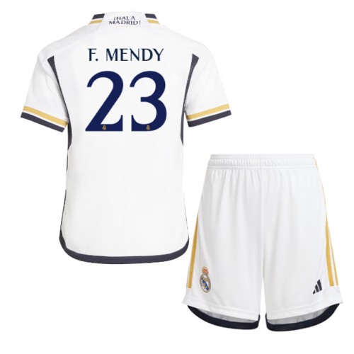 Otroški Nogometni dresi Real Madrid Ferland Mendy #23 Domači 2023-24 Kratek Rokav (+ Kratke hlače)